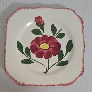 Vintage Unmarked Blue Ridge Pottery Floral Small Square Plate